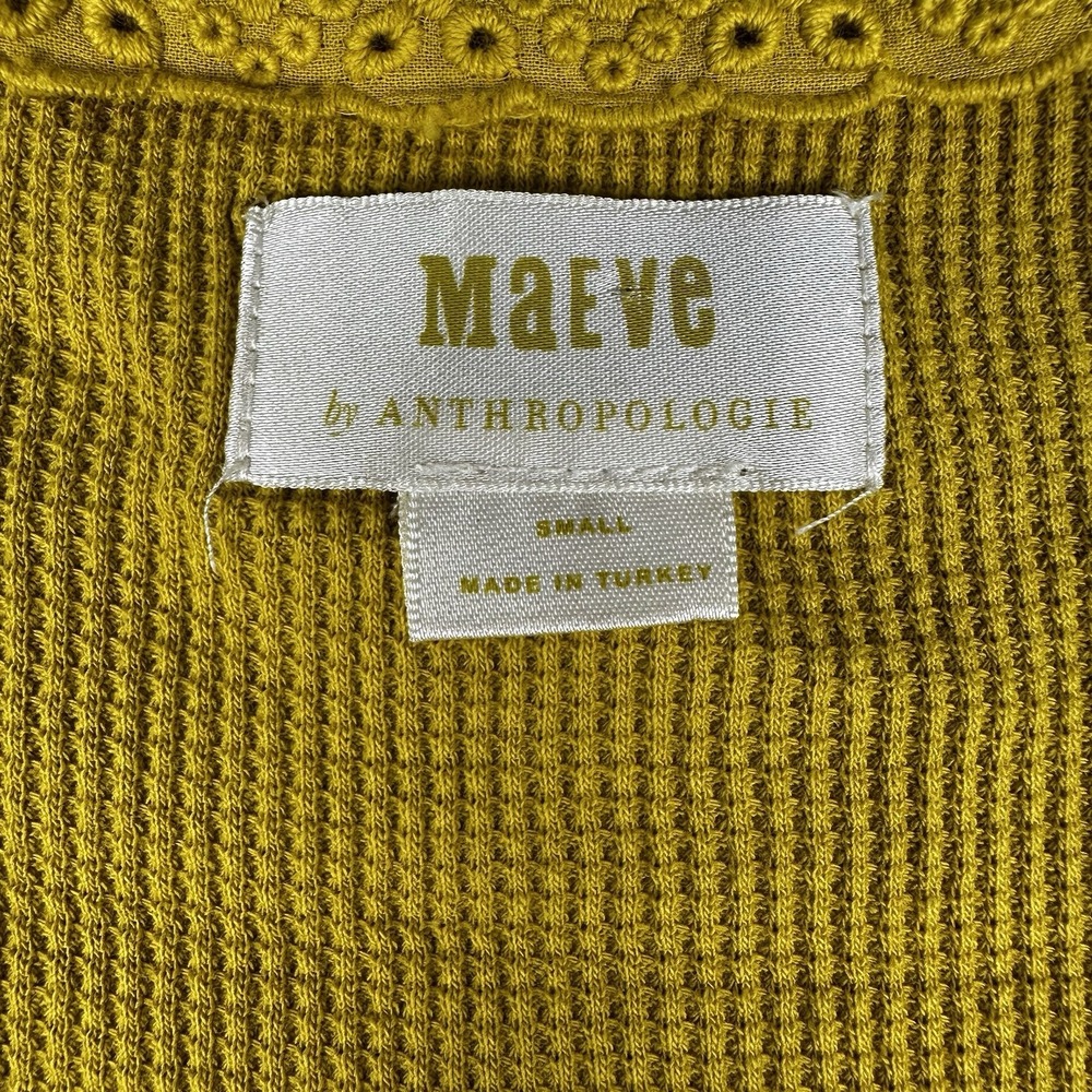 Maeve Anthropologie Waffle Knit Top Womens Small Yellow Excellent Tiered Thermal - Picture 3 of 8